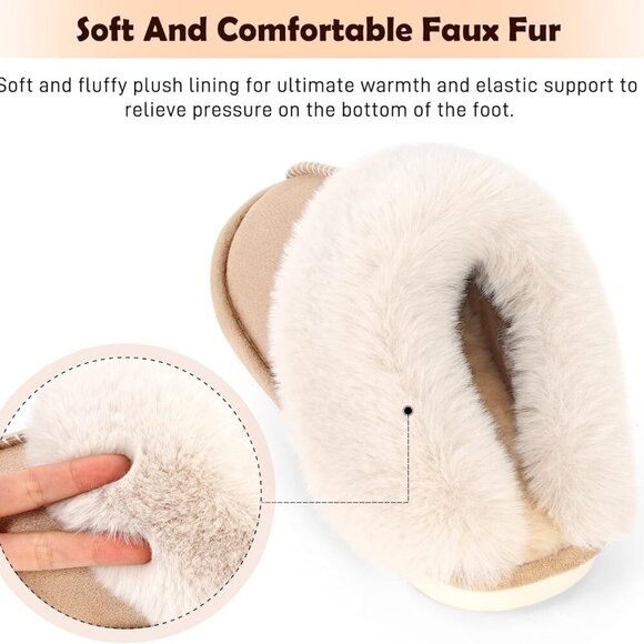 Women's Memory Foam Slippers Faux Fur Warm Winter Non-Slip Indoor Outdoor - Picture 7 of 7